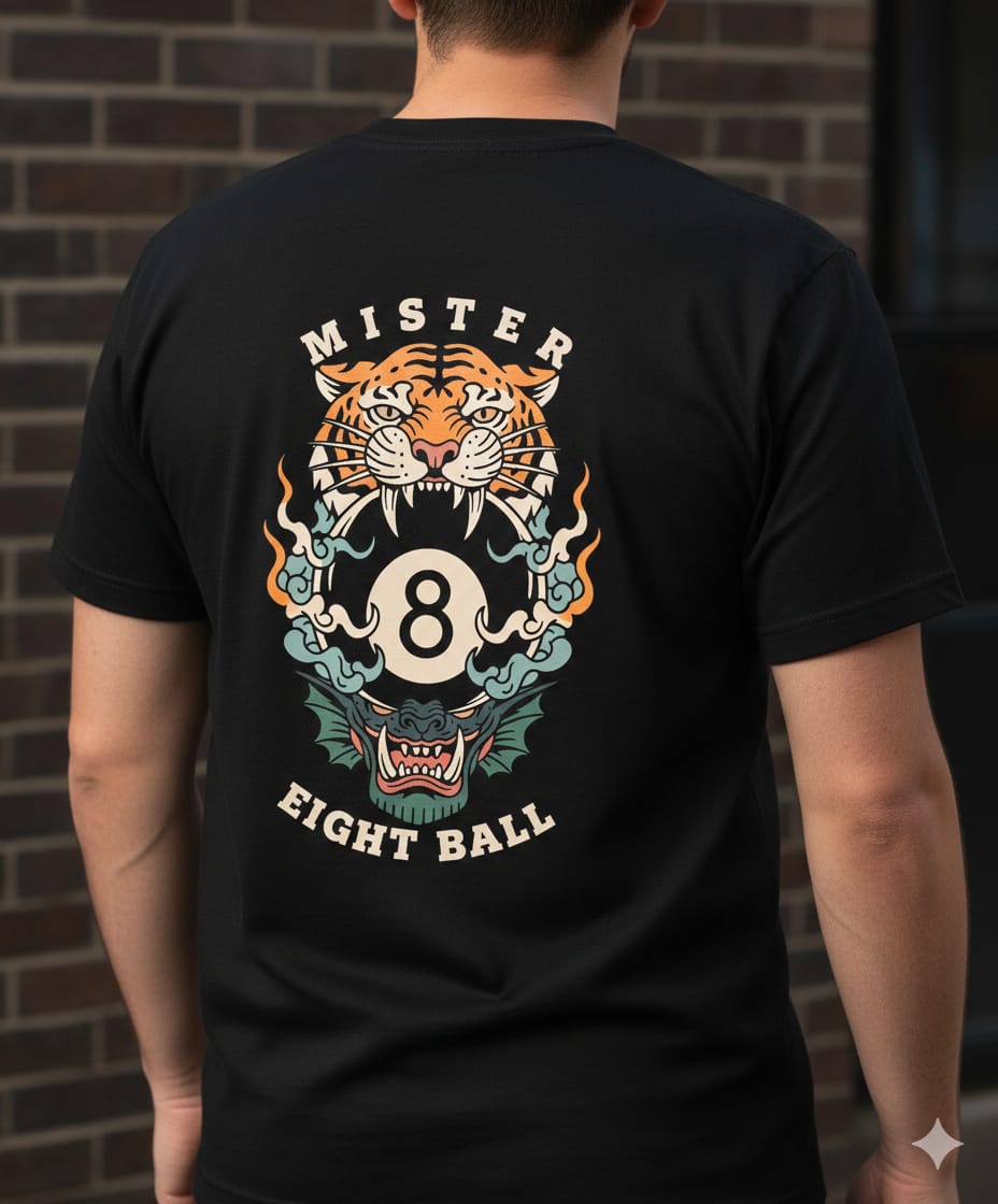 T-shirt Mister 8 Palle con tigre ed Eight Ball
